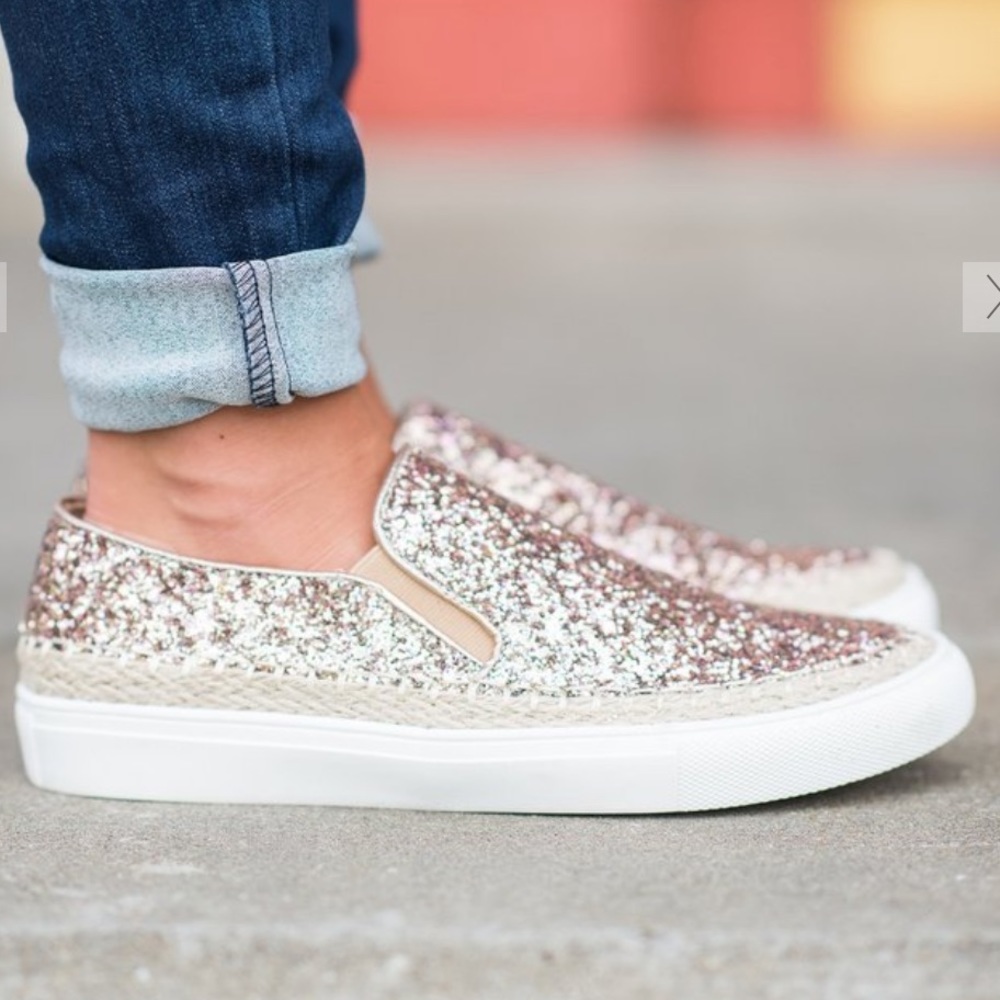 Rose Gold Glitter Slip On Sneakers